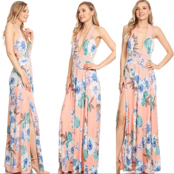 Halter floral print maxi romper dress - Picture 5 of 6